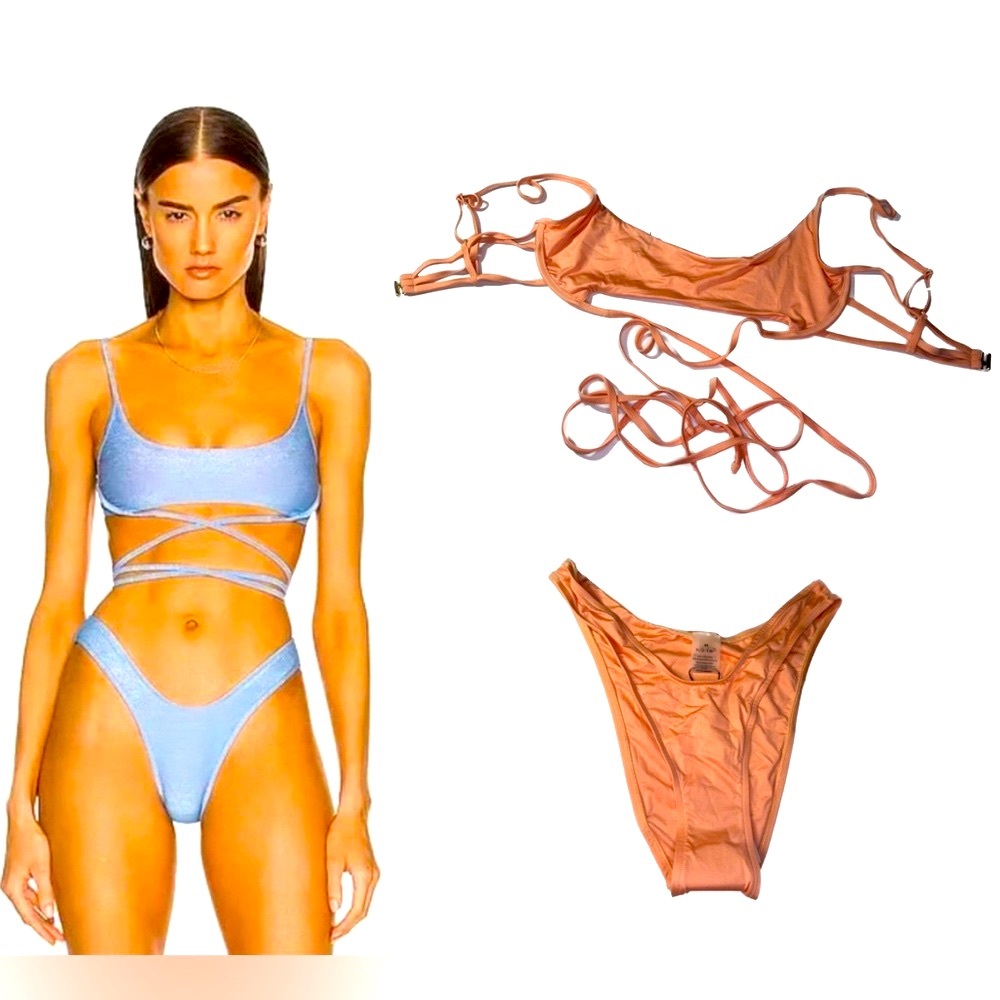 Monica Hansen Coral Strappy Bikini Set Wrap Swim Medium NWT Resort